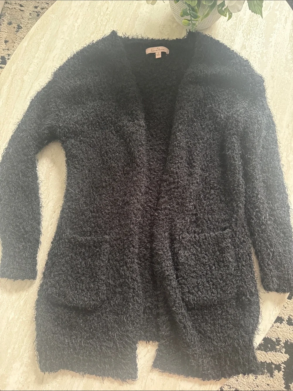 Cozy Black Fuzzy Open-Front Cardigan
